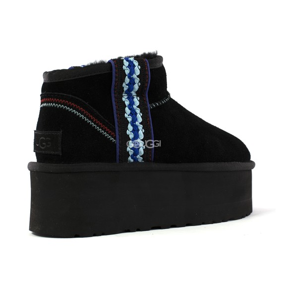 Женские мини угги на платформе UGG  Classic Mini Platform Black 1