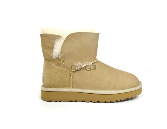 Женские мини угги Mini Bailey Logo Strap Suede Sand
